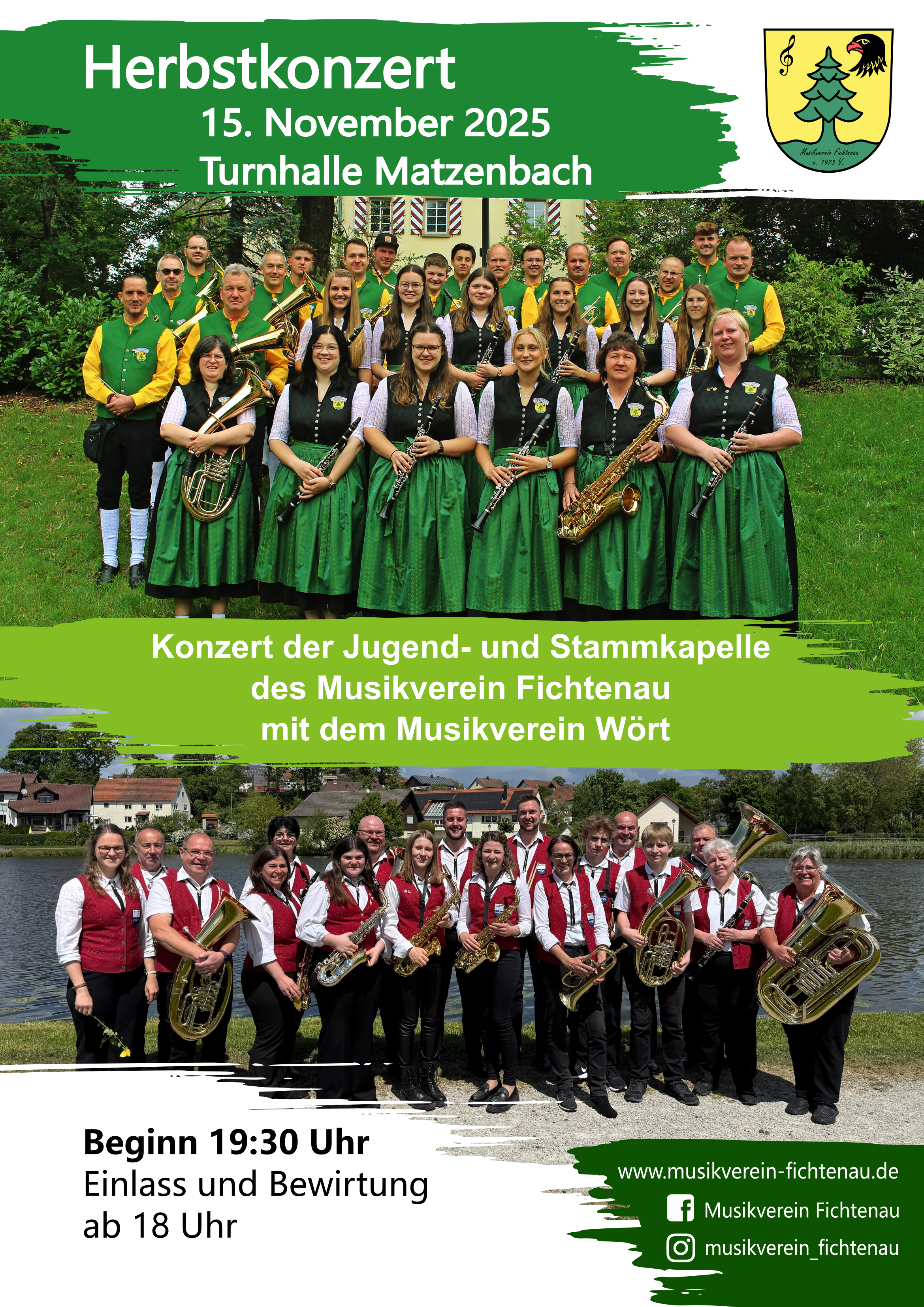 Plakat zum Herbstkonzert vom Musikverein Fichtenau am 15. November in Matzenbach